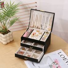 KYPHIREL Valentine's Day Travel Best-Seller 1pc Artificial PU Leather 3-Layer Drawer Jewelry Box, Luxury Earring & Jewelry Storage Box With Lock For Studs, Earrings And Jewelry - Multicolor - View 19