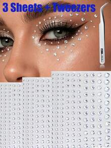 3/5 Sheets Self-Adhesive Face Gem Tattoo Stickers (3/4/5/6mm-165pcs) Rhinestone Stickers For Face, Hair, Body, Eyes, Suitable For Festivals, EDM Festivals, Parties, Halloween, Cosplay Makeup, DIY Nail Art Crafts - Multicolor - View 13