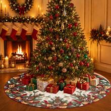 1pc Plaid Bow & Pom Pom Pattern Christmas Tree Skirt, Elegant Color Holiday Decor, 5 Sizes, Unisex Holiday Gift, Suitable For Home And Party Christmas Decoration - Plaid Bow Pine Cone - View 7