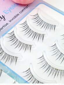 5 Pairs Japanese Manga Style Pointed Tail Transparent Invisible Stem False Eyelashes, Natural Sweet Fresh Soft Lightweight Realistic Lashes For Dating Travel Portable Pack - Black - View 6