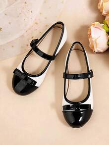 Girls' Bow Mary Jane Flat Shoes, School Shoes For Autumn Back To School, Suitable For Matching With Dresses - Black and White - View 4