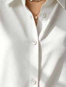 Christmas Vintage Casual Fashion Solid White Women's Lightweight Button Long Sleeve Shirt Open Front Top - White - View 6