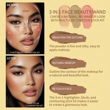 HelloKiss Contour, Highlight & Blush Stick Set With Blending Brush, 4-Piece Cream Face Makeup Kit For Sculpting Cheekbones, Nose & Jawline, Blendable Buildable Bronzer Highlighter Blush Sticks, Natural Soft Glam Finish - Multicolor - View 4