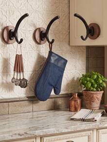 Wood Base Kitchen Wall Hooks, Multi‑Purpose Hanging Rack To Organize Kitchen Utensils And Save Counter Space, Holds Kitchen Towels, Small Pots, Whisks And Herb Bundles. Drill‑Free Adhesive Installation, Perfect For Home Kitchen Wall - Multicolor - View 10