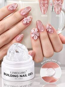 LIMEGIRL 15ml 3D美甲凝膠,自動流平建構凝膠,適用於花卉雕刻、美甲延長與裝飾 - 無色 - 查看 2