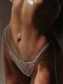 Sexy Rhinestone Thong Chain Bikini Body Chain Jewelry For Women Beach Party - Silver - View 6