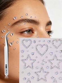 2/4/6pcs Self-Adhesive Heart & Star AB Rhinestone Face Gem Stickers, Waterproof Crystal Eye Decor, Suitable For Music Festivals, Halloween, Y2K Makeup - Multicolor - View 4