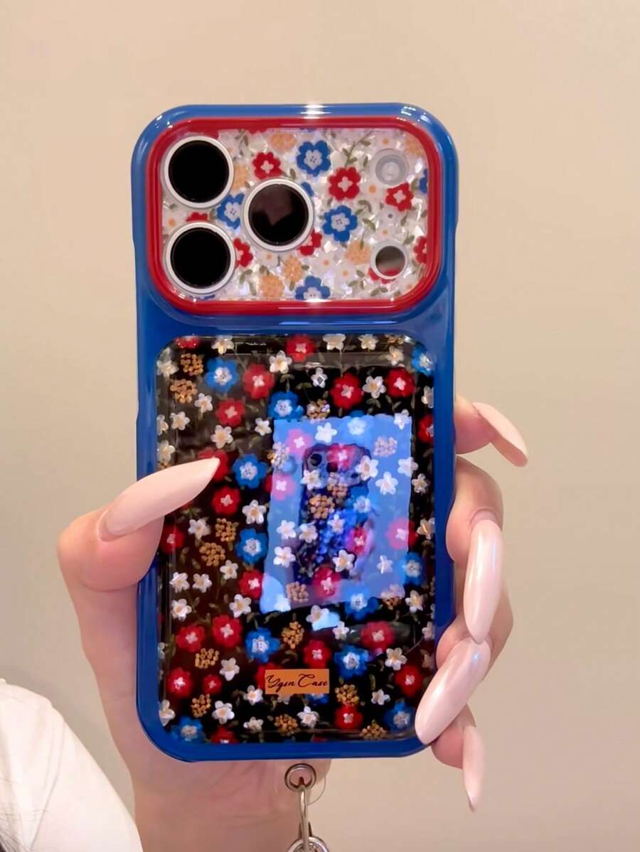 Cute Cartoon Blue Floral Pattern Silicone Phone Case Compatible With Apple 17 Pro Max, 16 Pro, 15 Pro, 16 PM, 15 PM, Full Coverage Creative Design - Multicolor - View 1