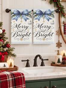 聖誕毛巾 Merry And Bright 裝飾性廚房手巾 松枝條紋蝴蝶結雪花星星掛飾 節日禮物家居裝飾 廚房浴室毛巾 - 彩色 - 查看 8