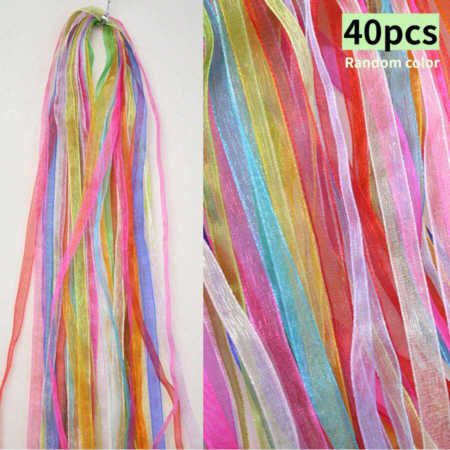 40pcs 6mm Wide Chiffon Ribbon, Random Color, Transparent Ribbon For Packaging, Wedding Bouquets, Party Garlands, Handmade Lace Fabric, Craft Materials Christmas Gift Wrapping Ribbon - A - View 1