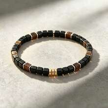 Vintage Style Tiger Eye Black Agate 5mm Square Bead Bracelet, Symbolic Of Wealth, Power And Courage Spiritual Jewelry, Best Gift For Halloween - Multicolor - View 4