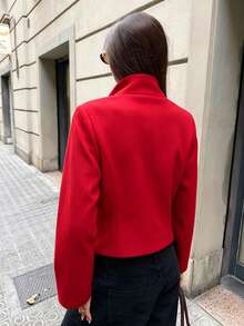 Fashion Women's Short Jacket, Stand Collar Long Sleeve Woven Fabric, Suitable For Autumn Wear - Red - View 2