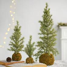 Desktop Christmas Tree, Artificial Pine Tree With Natural Moss Ball Base, Rustic Style Small Christmas Tree Decoration, Suitable For Home, Office Desk, Mantel, Fireplace, Holiday Centerpiece - Multicolor - View 1