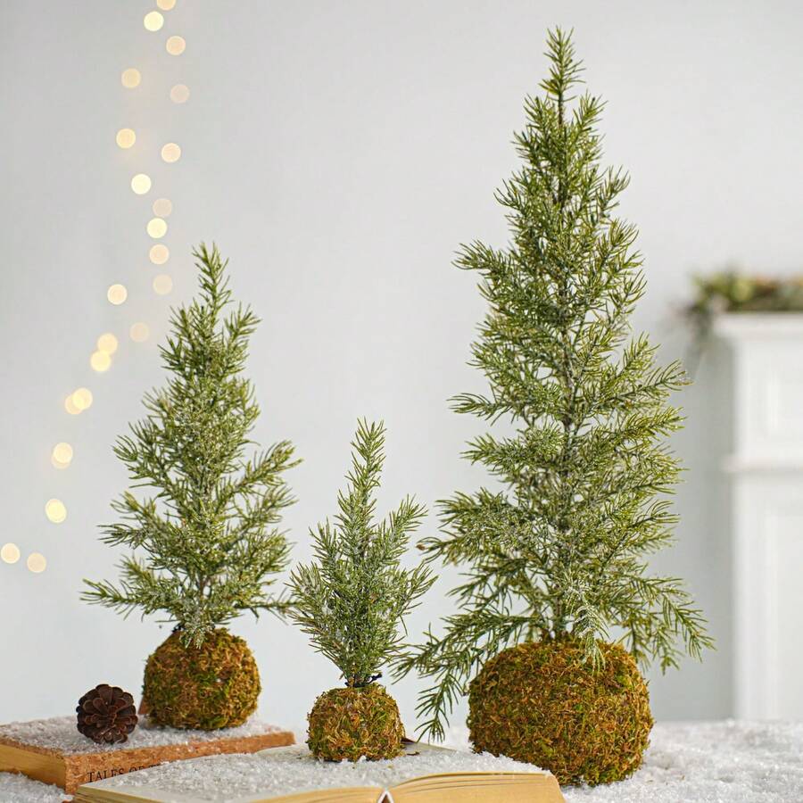 Desktop Christmas Tree, Artificial Pine Tree With Natural Moss Ball Base, Rustic Style Small Christmas Tree Decoration, Suitable For Home, Office Desk, Mantel, Fireplace, Holiday Centerpiece - Multicolor - View 1