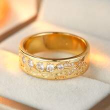 Minimalist Floral Pattern Women's Ring, Fashion Gold Handmade Carved Style - Gold - View 9