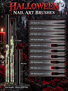 JOCNAIL 10pcs Gothic Halloween Nail Art Brush Set, Professional Acrylic Extension & Builder Gel Painting Liner Pen Kit, Halloween DIY Nail Design Tools For Beginners - Multicolor - View 3