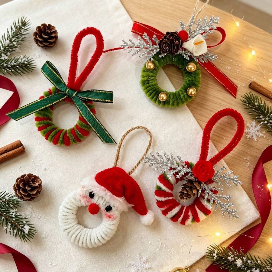 Mini Christmas Wreath Pendant, With Bowknot Small Wreath Charm, Santa Claus Design, Christmas Tree, Gift Box Holiday Decoration, Christmas Gift - Birthday Gift - Perfect Gift - Holiday Gift - Small Gift - Multiple Styles - View 1