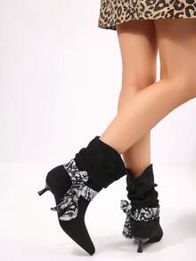 FVPFVP Lost Deer [Paisley Flower Slouch Boots] Vintage Slimming Ruched Slouch Boots Women Versatile Minimalist Western Boots - Black - View 7