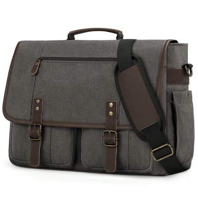 Sac de travail vintage pour homme, mallette 17 pouces, sacoche pour ordinateur portable, sac messager, imperméable, toile, business, multi-poches pour bureau, université, voyages