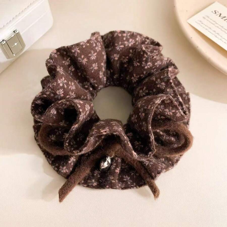 1pc Korean Style Autumn/Winter Ditsy Floral Large Scrunchie Bow Hair Tie High Elasticity Hair Band Hair Accessory For Women - Multicolor - View 1