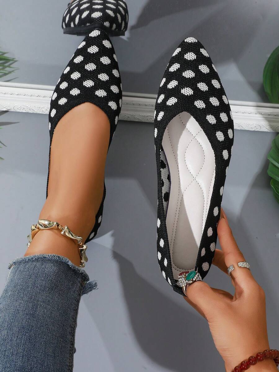 Elegant Polka Dot Women's Shoes, Pointed Women's Shoes, Flying Woven Shoes, Commuting Shoes, French Retro One Foot Shoes - Black - View 1