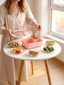 1pc Insulated Lunch Bag Bento Box For Food Storage, Silicone Lunch Box With 3 Compartments, Leak-Proof, Microwave/Dishwasher , Suitable For Adults - Multicolor - View 4