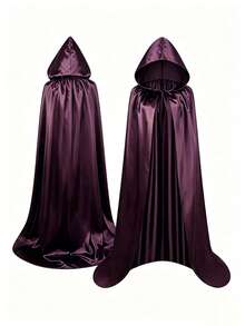 Deep Purple Long Hooded Cape, Halloween Witch Cosplay Cloak - With Oversized Hood Halloween Ghost Cosplay Costume Cape, Perfect For Stage Performance, Cosplay, Christmas Gift, Perfect Gift For Family - Dark Purple - View 8