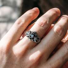 CIREY 1pc Men's Vintage Cross Ring, Premium Personalized Cold Style, Rhinestone Inlaid, Niche Design, Hip Hop Tail Ring - Cross Pattern Ring - View 6