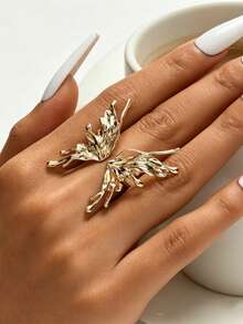 1pc Asymmetrical Lava-Like Butterfly Open Ring, Personalized Design, Suitable For Women's Daily Wear - Yellow Gold - View 4
