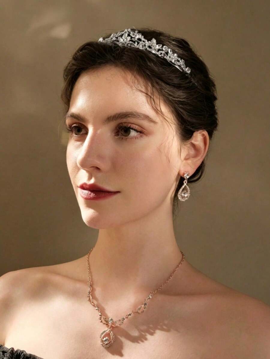 1 Luxury High-End Exquisite Fashion Rhinestone Ball Crown Headband... - Silver - View 1