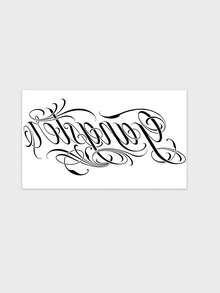 1 Sheet Ornate Chicano Script Temporary Tattoo, Decorative Swirl Lettering Word Fake Tattoo Sticker, Cool Pattern For Hip Upper Arm Back, Waterproof For Ladies - Black - View 2