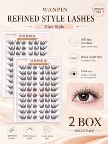 WAN PIN Minimalist Style 120 Clusters False Eyelashes, 9-14mm Natural Thin Cluster Lashes, Lightweight Soft Mixed Length, Glue-Free Option, Easy To Apply, Suitable For Beginners, High Density Eyelash Set - C - View 10