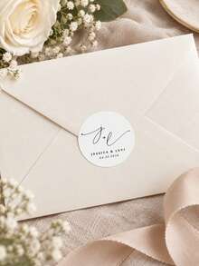 客製化婚禮貼紙，圓形姓名與日期包裝貼紙，禮物貼紙，適用於糖果袋、甜點盒、禮物袋，適合新娘派對、生日、情人節、聖誕節、訂婚、週年慶派對裝飾，信封封口貼紙 - 彩色 - 查看 3