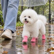 4pcs Waterproof Pet Dog Shoes, PVC Material With Anti-Slip Function, Waterproof Anti-Slip Soft Padded Sole, Equipped With Adjustable Claw Protection Device, Suitable For Medium And Large Dogs, Ideal For Outdoor Walking, Hiking, And Wet Road Surfaces. - Multicolor - View 8