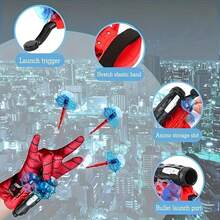 1 juego lanza arañas: 6 balas,4 muñequeras,guantes y cuerdas.Regalo divertido para regreso a clases,Halloween o Navidad,ideal para bolsas de obsequio.Juguetes antiestrés para fiestas y cumpleaños. - Rojo y azul - Ver 9