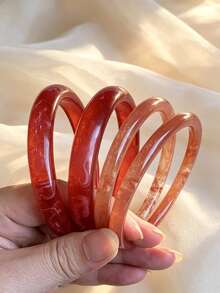 4pcs Set Fashionable Vintage Thick Multicolor Asymmetrical Acrylic Bracelet Set, Suitable For Women, Daily Wear, Gift For Friends And Family - Multicolor - View 1