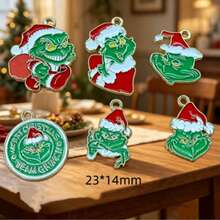 The Grinch إكسسوارات ديكور عيد الميلاد قلادة قطرة زيت من سبيكة مفتاح سلسلة أقراط سحر حقيبة - تتوفر عدة موديلات - مشاهدة 1