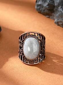 1pc Natural Crystal Natural Stone Egg-Shaped Polished Antique Style Open Ring Suitable For Women And Men - Multicolor - View 13