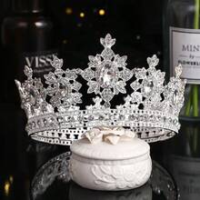 1pc Vintage Crown Symmetrical Snowflake Design Large Crystal Tiara Elegant Castle Palace Bridal Wedding Headpiece - Multicolor - View 11