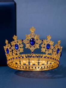 1pc Vintage Crown Symmetrical Snowflake Design Large Crystal Tiara Elegant Castle Palace Bridal Wedding Headpiece - Multicolor - View 16