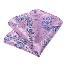 Pink & White Base Blue Paisley Men's Tie 4-Piece Set, Pocket Square, Cufflinks, Silver Tie Clip Combination, Business Formal Accessories - Pink - View 5