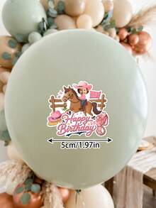 客製化照片西部牛仔馬臉鏤空貼紙，牛仔女孩生日快樂臉部貼紙，西部牛仔 Rodeo 肖像貼紙，1 歲生日派對 - 摩卡棕 - 查看 3