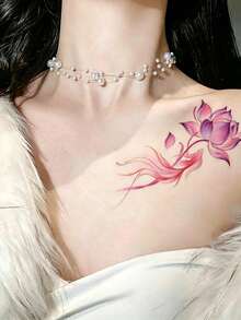 4pcs Temporary Tattoo Sticker, Chinese Style Otherworldly Flower Lotus Peony Floral Pattern, Realistic Fake Tattoo Design, For Daily Wear, Bachelorette Party Favors, Music Festival, Game, Graduation Gift, Lasts 3‑5 Days - Multicolor - View 5