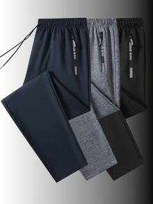 Men's Autumn/Winter Minimalist Commuter Sweatpants, Loose Fit Drawstring Zipper Pocket Long Pants, Office Running Home Travel Daily Fitness Sports Pants - Navy Blue - View 7