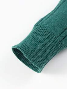 Teen Girls Colorblock Polo Collar Loose Knit Sweater Autumn Collegiate Style Badge Embroidery - Green - View 10
