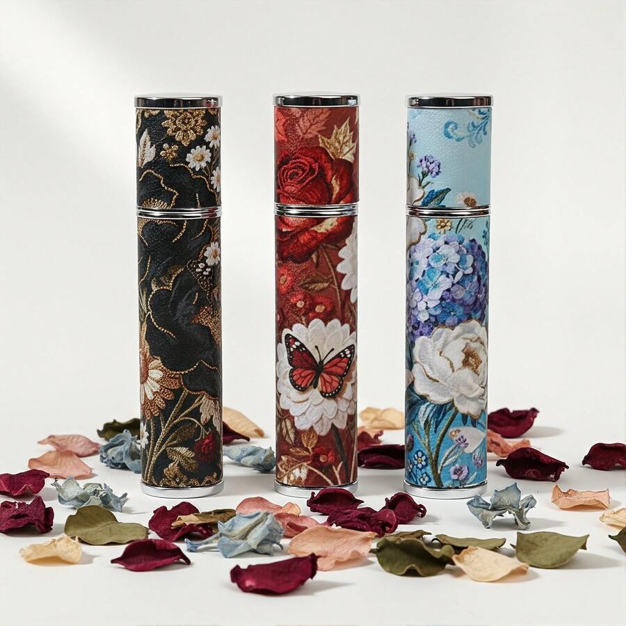 Classical Floral Leather Perfume Decant Bottle Portable Spray Bottle New Chinese Style Light Luxury Floral Art Perfume Sample Bottle - Multicolor - View 1