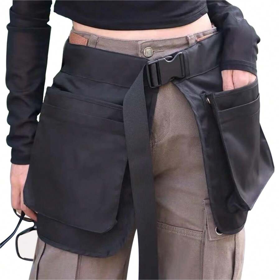 1 PC Celemek Pinggang Hitam Polos 2 Kantong, Tas Alat Pinggang Kerja Jalanan dari Poliester Tahan Air dengan Gesper Lepas Cepat, Kantong Kancing Logam & Sabuk yang Dapat Disesuaikan, Celemek Kerja Penyimpanan Multifungsi untuk Tukang Cukur, Toko Bunga, Berkebun, Salon, Penggunaan Harian Sepanjang Musim - MultiWarna - View 1