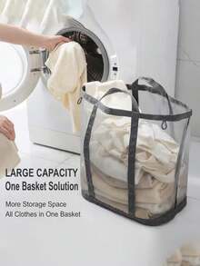 Extra Large Foldable Mesh Laundry Basket With Handle- Robust Laundry Bags, Portable Storage Bag, Garment Bag, Hook, Suitable For Clothing Storage, Home, Travel And Laundry Room, Bedroom And Bathroom, Camping Use. Space-Saving, Rectangular Design | Laundry Basket, Laundry Bin, Back To School, Christmas, Halloween Gift - Multicolor - View 6