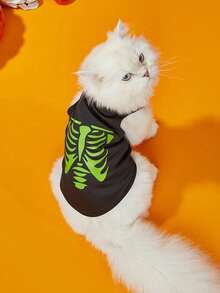 LUCKIE PAW 1pc Halloween Skeleton Print Funny Pattern Pet Vest Suitable For Small & Large Dogs Cats Indoor Outdoor - Black - View 2