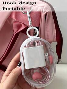 Mini Transparent PVC Storage Bag, Dual Zipper, Portable Hook Design, Clear Storage Pouch For Data Cables, Chargers, Lipsticks, Travel Accessories - Multicolor - View 5